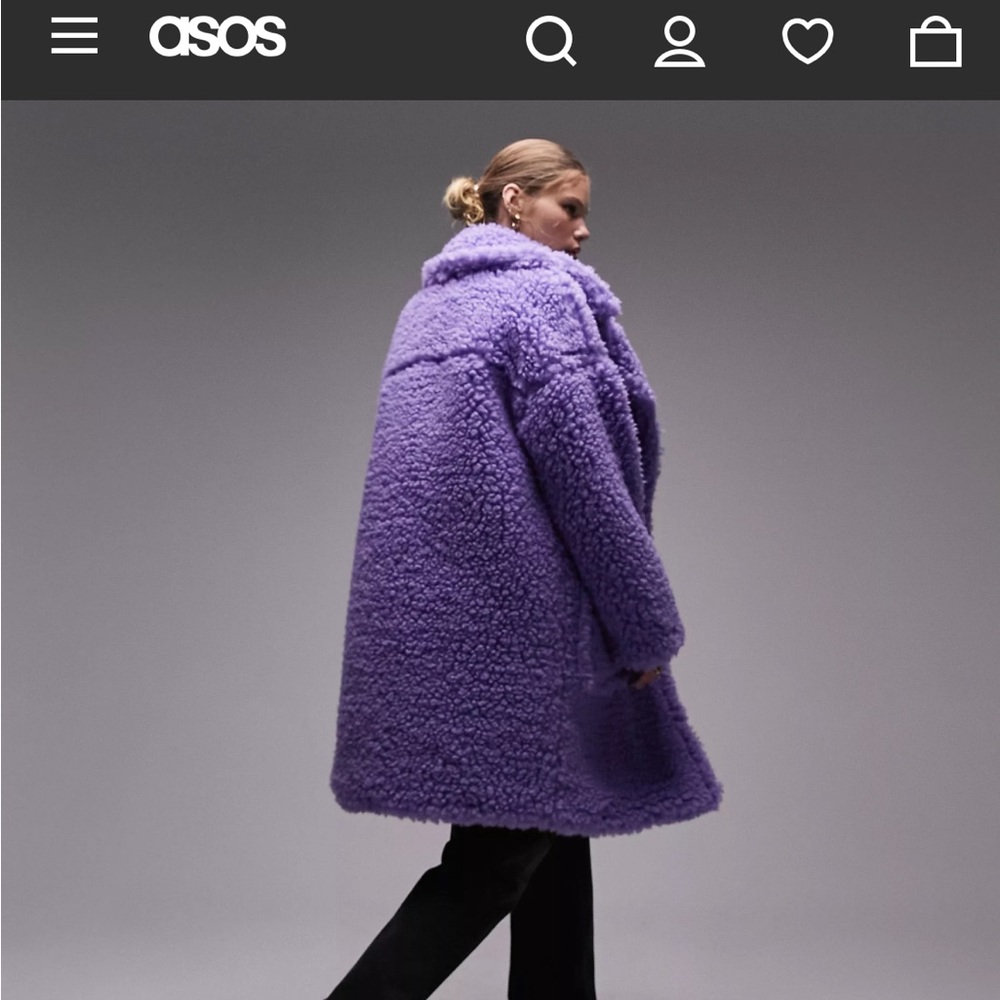 Topshop chunky borg coat in purple